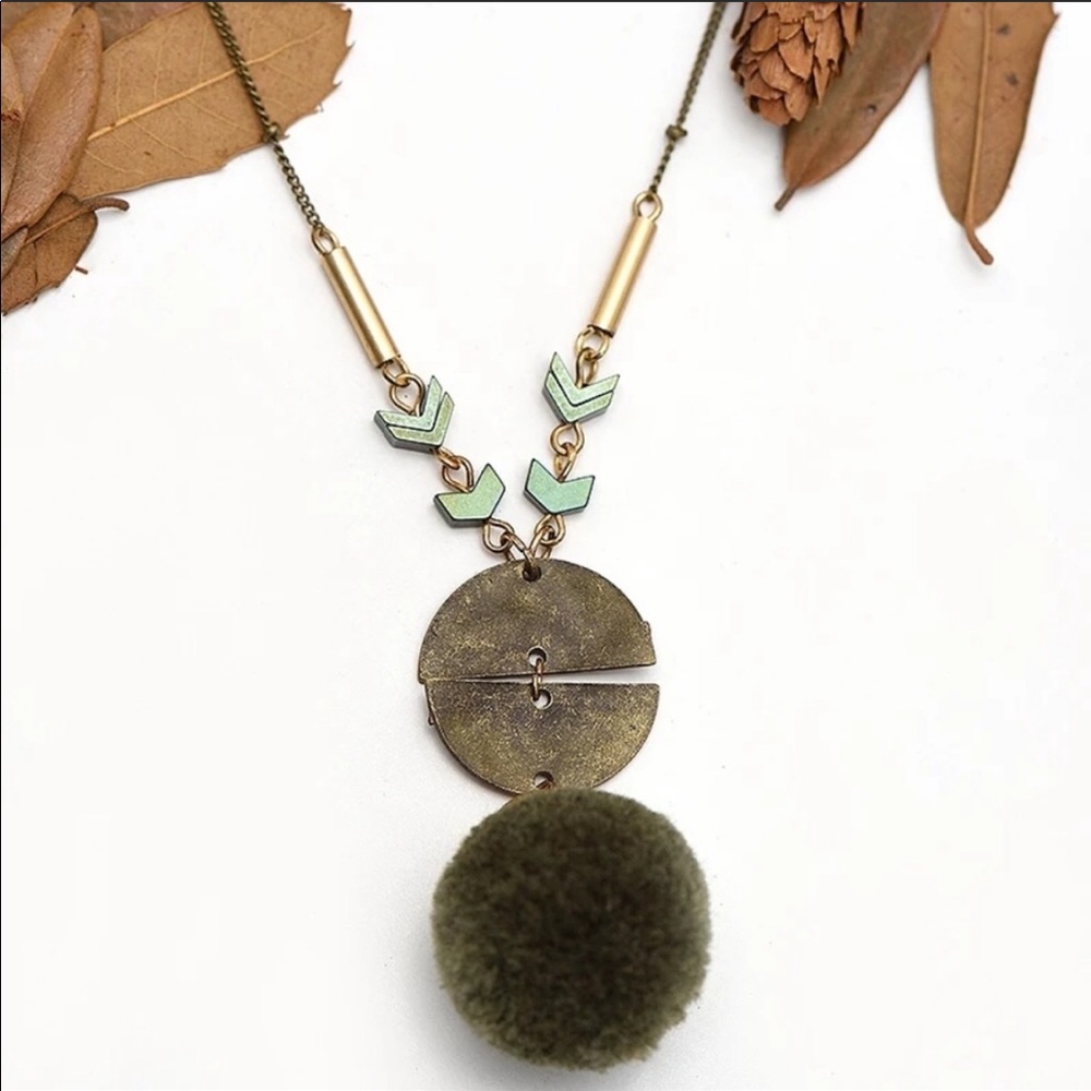Fall Pom Necklace Sweater Chain Long Hematite